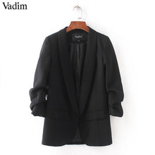 Load image into Gallery viewer, Vadim women elegant 4  blazer crimping three quarter sleeve outerwear notched pocket office casual tops CT1504