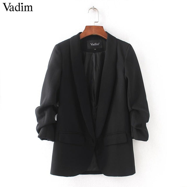 Vadim women elegant 4  blazer crimping three quarter sleeve outerwear notched pocket office casual tops CT1504