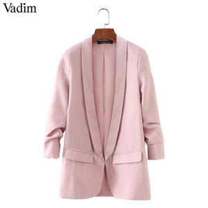 Vadim women elegant 4  blazer crimping three quarter sleeve outerwear notched pocket office casual tops CT1504