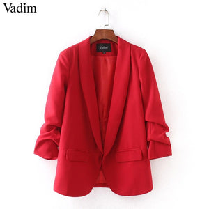 Vadim women elegant 4  blazer crimping three quarter sleeve outerwear notched pocket office casual tops CT1504