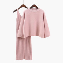 Load image into Gallery viewer, 2018 Autumn Womans Sweater + Straped Dress Sets Solid Color Female Casual Two-Pieces Suits Loose Sweater Knit Mini Dress Winter