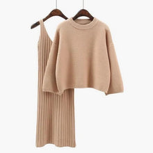 Load image into Gallery viewer, 2018 Autumn Womans Sweater + Straped Dress Sets Solid Color Female Casual Two-Pieces Suits Loose Sweater Knit Mini Dress Winter