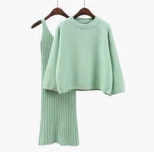 Load image into Gallery viewer, 2018 Autumn Womans Sweater + Straped Dress Sets Solid Color Female Casual Two-Pieces Suits Loose Sweater Knit Mini Dress Winter