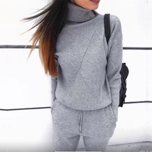 Load image into Gallery viewer, Autumn winter Knitted tracksuit Turtleneck sweatshirts Casual Suit Women clothing 2 Piece set Knit pant Sporting suit Female