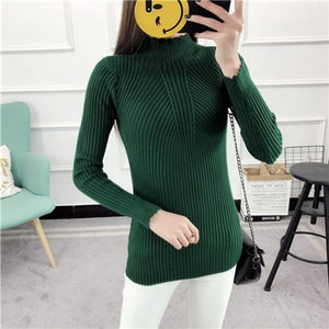 Knitting Women Sweaters And Pullovers Solid Color Turtleneck Slim Casual Ladies Knitted Sweater Winter New Chic Lace Pullover