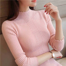 Load image into Gallery viewer, Knitting Women Sweaters And Pullovers Solid Color Turtleneck Slim Casual Ladies Knitted Sweater Winter New Chic Lace Pullover