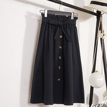 Load image into Gallery viewer, Summer Autumn Skirts Womens 2019 Midi Knee Length Korean Elegant Button High Waist Skirt Female Pleated School Skirt