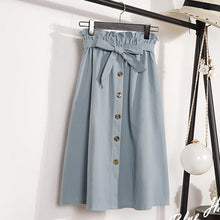 Load image into Gallery viewer, Summer Autumn Skirts Womens 2019 Midi Knee Length Korean Elegant Button High Waist Skirt Female Pleated School Skirt