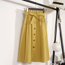 Load image into Gallery viewer, Summer Autumn Skirts Womens 2019 Midi Knee Length Korean Elegant Button High Waist Skirt Female Pleated School Skirt