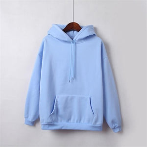 2019 New Social Harajuku Hoodies For Girls Solid Color Hooded Tops Women's Sweatshirt Long-sleeved Winter Velvet Thickening Coat