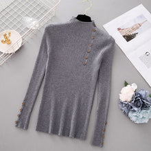 Load image into Gallery viewer, New Fashion Button Turtleneck Sweater Women Spring Autumn Solid Knitted Pullover Women Slim Soft Jumper Sweater Female Knit Tops