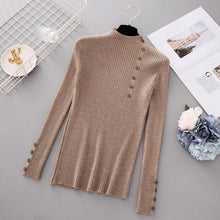 Load image into Gallery viewer, New Fashion Button Turtleneck Sweater Women Spring Autumn Solid Knitted Pullover Women Slim Soft Jumper Sweater Female Knit Tops