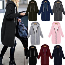 Load image into Gallery viewer, Wipalo 2019 Autumn Winter Casual Women Long Hoodies Sweatshirt Coat Zip Up Outerwear Hooded Jacket Plus Size velvet Outwear Tops