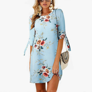 Women Summer Dress Boho Style Floral Print Chiffon Beach Dress Tunic Sundress Loose Mini Party Dress Vestidos Plus Size 5XL