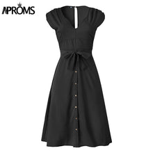 Load image into Gallery viewer, Aproms Vintage Stripe Print Midi Dress Women Elegant Deep V Sash Tie Up Bodycon Dresses Female Summer Streetwear Sundresses 2019