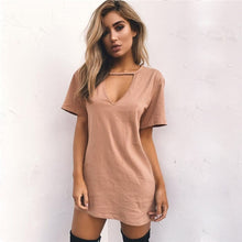 Load image into Gallery viewer, Women Tshirt Dress Choker V-neck Summer Dresses Short Sleeve Casual Sexy Halter Loose Boho Beach Dress Vestidos Plus Size