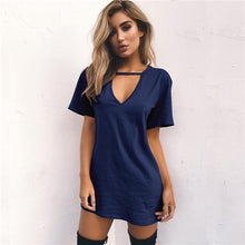 Load image into Gallery viewer, Women Tshirt Dress Choker V-neck Summer Dresses Short Sleeve Casual Sexy Halter Loose Boho Beach Dress Vestidos Plus Size