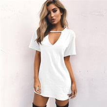 Load image into Gallery viewer, Women Tshirt Dress Choker V-neck Summer Dresses Short Sleeve Casual Sexy Halter Loose Boho Beach Dress Vestidos Plus Size