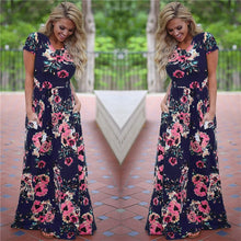 Load image into Gallery viewer, Women Long Maxi Dress Summer Floral Print Boho Beach Dress Short Sleeve Evening Party Dress Tunic Vestidos Plus Size XXXL