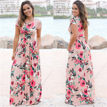 Load image into Gallery viewer, Women Long Maxi Dress Summer Floral Print Boho Beach Dress Short Sleeve Evening Party Dress Tunic Vestidos Plus Size XXXL