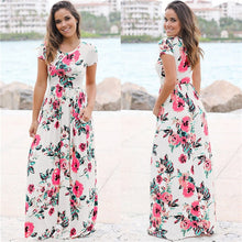 Load image into Gallery viewer, Women Long Maxi Dress Summer Floral Print Boho Beach Dress Short Sleeve Evening Party Dress Tunic Vestidos Plus Size XXXL