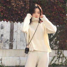 Load image into Gallery viewer, CBAFU autumn spring knitted tracksuit turtleneck sweatshirts women suit clothing 2 piece set knit pant female pants suit D226