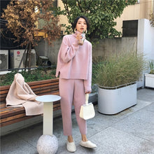 Load image into Gallery viewer, CBAFU autumn spring knitted tracksuit turtleneck sweatshirts women suit clothing 2 piece set knit pant female pants suit D226