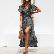 Load image into Gallery viewer, Beach Maxi Dress Women Floral Print Boho Long Chiffon Dress Ruffles Wrap Casual V-Neck Split Sexy Party Dress Robe Femme