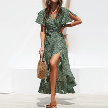 Load image into Gallery viewer, Beach Maxi Dress Women Floral Print Boho Long Chiffon Dress Ruffles Wrap Casual V-Neck Split Sexy Party Dress Robe Femme