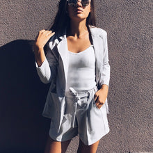 Load image into Gallery viewer, Cotton Linen Summer Suit Female 2 Pieces Set Tracksuit for Women Loose Blazer &amp; Bow Elastic Waist Short Pant Suits High Quality