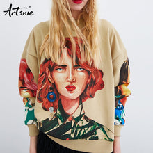 Load image into Gallery viewer, Artsnie streetwear character print women sweatshirt spring 2019 o neck long sleeve pullover knitted oversized hoodie sweatshirts