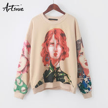 Load image into Gallery viewer, Artsnie streetwear character print women sweatshirt spring 2019 o neck long sleeve pullover knitted oversized hoodie sweatshirts