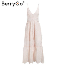 Load image into Gallery viewer, BerryGo White pearls sexy women summer dress 2019 Hollow out embroidery maxi cotton dresses Evening party long ladies vestidos