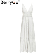 Load image into Gallery viewer, BerryGo White pearls sexy women summer dress 2019 Hollow out embroidery maxi cotton dresses Evening party long ladies vestidos