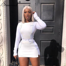 Load image into Gallery viewer, Simenual Casual Fashion Reflective Striped Two Piece Outfits Women Long Sleeve Top And Mini Skirt Sets 2019 Autumn White Set New